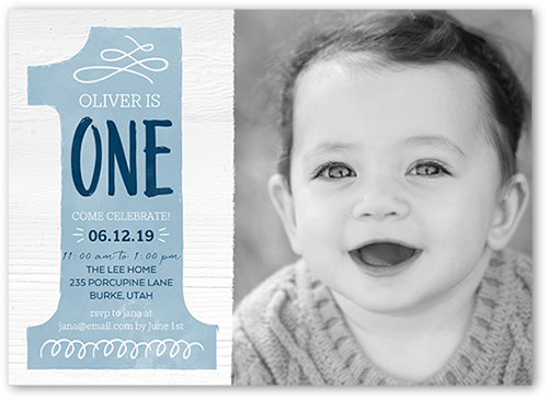 Onederful Boy Birthday Invitation, Blue, 5x7 Flat, Standard Smooth Cardstock, Square