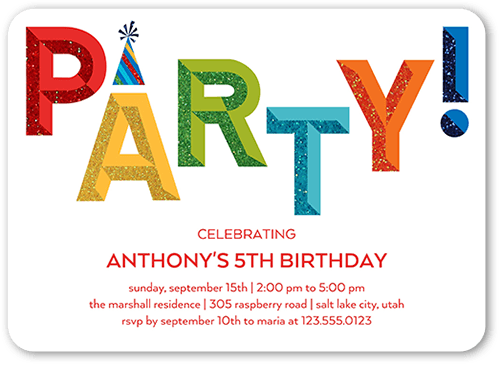 Color Block Party Birthday Invitation, White, 5x7 Flat, Standard Smooth Cardstock, Rounded