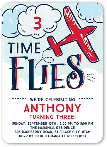 Time Flies Birthday Invitation, Red, 5x7, Standard Smooth Cardstock, Rounded