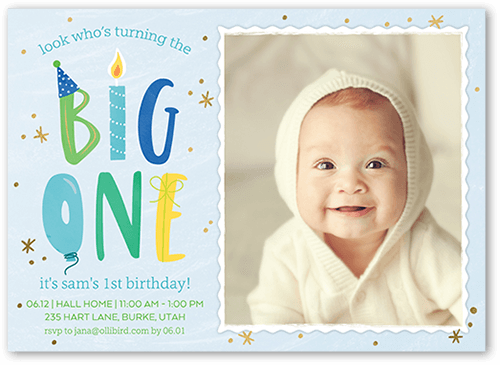 Big One Boy Birthday Invitation, none, Blue, 5x7 Flat, Luxe Double-Thick Cardstock, Square