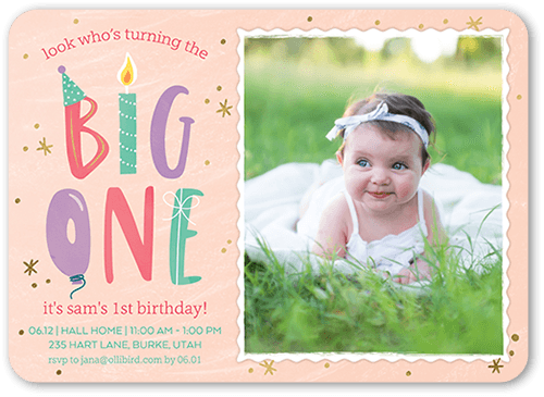 Big One Girl Birthday Invitation, none, Orange, 5x7 Flat, Matte, Signature Smooth Cardstock, Rounded