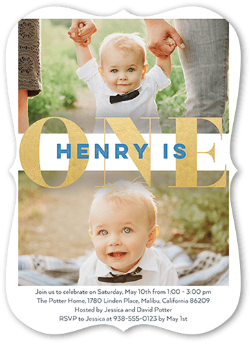 Grand One Birthday Invitation, White, 5x7, Matte, Signature Smooth Cardstock, Bracket