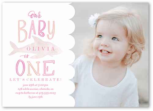 Baby Shark Girl Birthday Invitation, Pink, 5x7 Flat, Matte, Signature Smooth Cardstock, Square