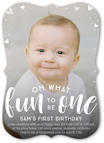 What a Fun One Birthday Invitation, White, 5x7, Pearl Shimmer Cardstock, Bracket