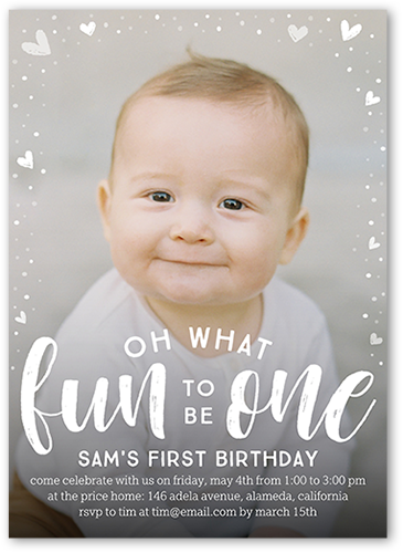 What a Fun One Birthday Invitation, White, 5x7 Flat, Pearl Shimmer Cardstock, Square