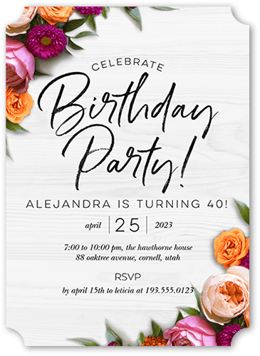 Rustically Floral Birthday Invitation, White, 5x7 Flat, Matte, Signature Smooth Cardstock, Ticket