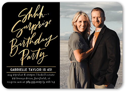 Surprise Party Birthday Invitation, Black, 5x7 Flat, Matte, Signature Smooth Cardstock, Rounded