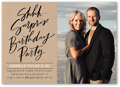 Surprise Party Birthday Invitation, Beige, 5x7 Flat, Luxe Double-Thick Cardstock, Square