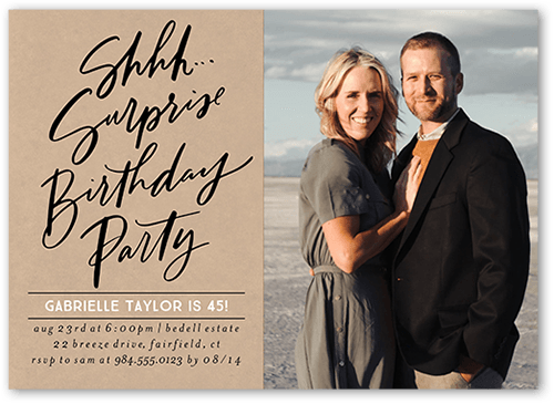 Surprise Party Birthday Invitation, Beige, 5x7 Flat, Standard Smooth Cardstock, Square