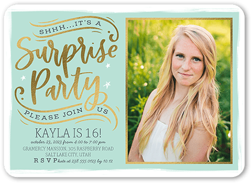 Secret Party Birthday Invitation, Blue, 5x7 Flat, Standard Smooth Cardstock, Rounded, White