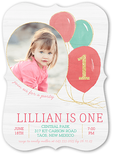 Balloon Bunch Girl Birthday Invitation, Pink, 5x7, Pearl Shimmer Cardstock, Bracket