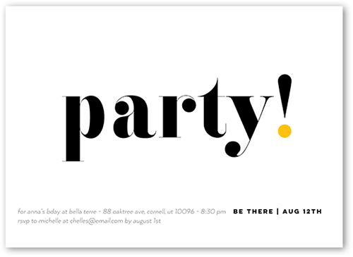 Big and Bold Birthday Invitation, Yellow, 5x7 Flat, Matte, Signature Smooth Cardstock, Square