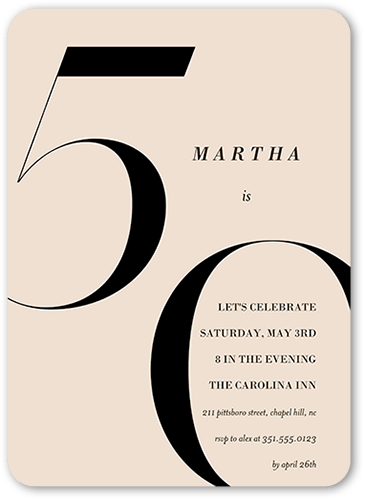 Modern Fifty Birthday Invitation, Beige, 5x7, Pearl Shimmer Cardstock, Rounded