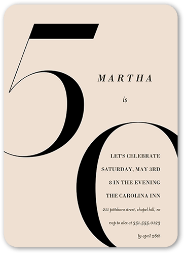 Modern Fifty Birthday Invitation, Beige, 5x7 Flat, Matte, Signature Smooth Cardstock, Rounded