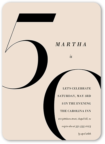 Modern Fifty Birthday Invitation, Beige, 5x7 Flat, Pearl Shimmer Cardstock, Rounded