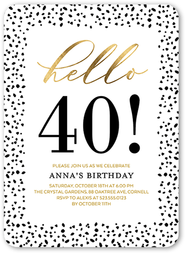 Speckled Hello Birthday Invitation, White, 5x7 Flat, 100% Recycled Cardstock ?, Rounded