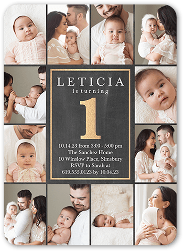 Brilliant One Birthday Invitation, Grey, 5x7 Flat, Standard Smooth Cardstock, Rounded, Charcoal