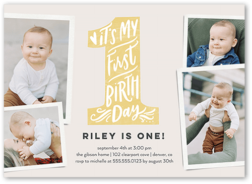 My First Birthday Birthday Invitation, Yellow, 5x7 Flat, Luxe Double-Thick Cardstock, Square