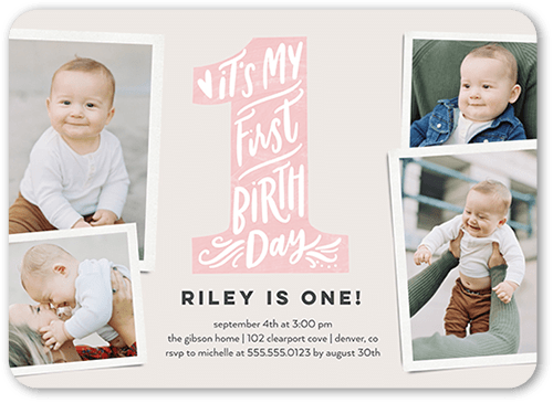 My First Birthday Birthday Invitation, Pink, 5x7, Standard Smooth Cardstock, Rounded