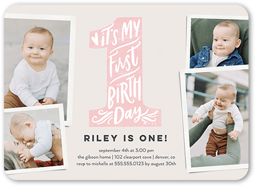 My First Birthday Birthday Invitation, Pink, 5x7 Flat, Standard Smooth Cardstock, Rounded