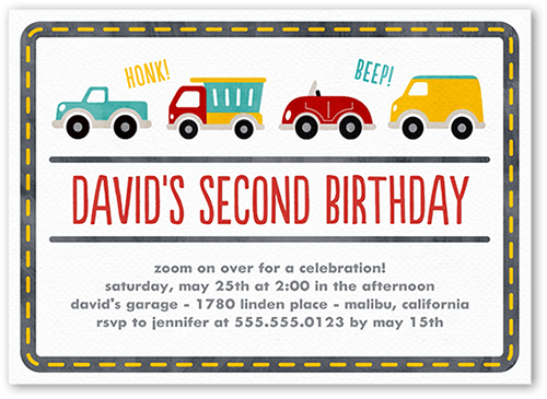 Birthday Cars Birthday Invitation, Grey, 5x7 Flat, 100% Recycled Cardstock , Square