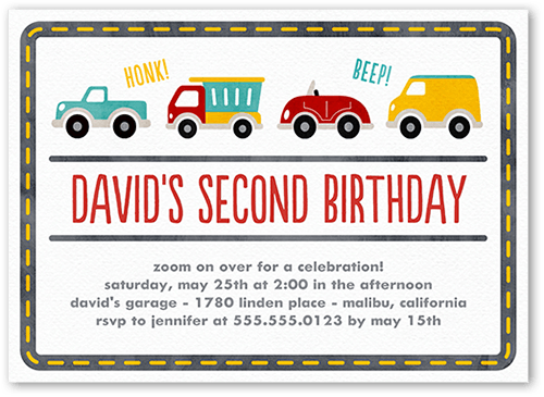 Birthday Cars Birthday Invitation, Grey, 5x7 Flat, 100% Recycled Cardstock ?, Square