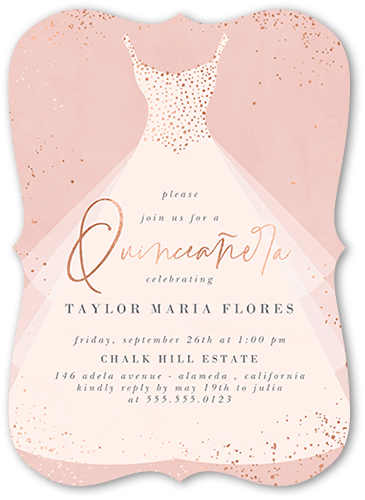 Elegant Dress Birthday Invitation, Pink, 5x7 Flat, Pearl Shimmer Cardstock, Bracket