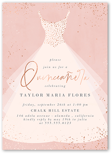 Elegant Dress Birthday Invitation, Pink, 5x7 Flat, Pearl Shimmer Cardstock, Square