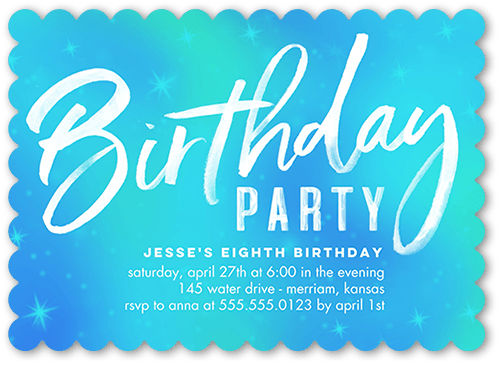 Bright Birthday Birthday Invitation, Blue, 5x7, Pearl Shimmer Cardstock, Scallop
