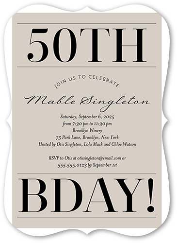 Dignified Design Birthday Invitation, Grey, 5x7, Matte, Signature Smooth Cardstock, Bracket