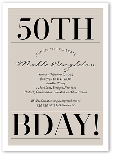 Dignified Design Birthday Invitation, Grey, 5x7, Standard Smooth Cardstock, Square