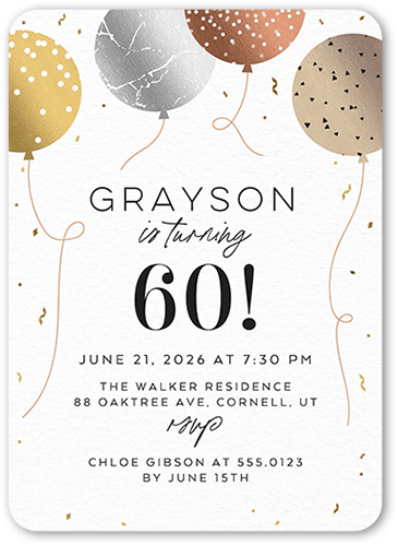 Balloon Backsplash Birthday Invitation, Beige, 5x7 Flat, 100% Recycled Cardstock , Rounded