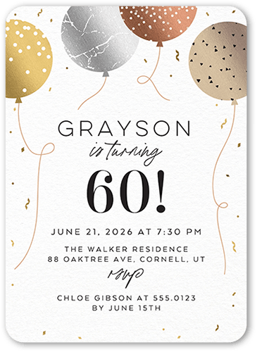 Balloon Backsplash Birthday Invitation, Beige, 5x7 Flat, Standard Smooth Cardstock, Rounded