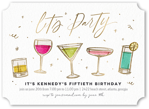 Classy Cocktails Birthday Invitation, White, 5x7 Flat, Matte, Signature Smooth Cardstock, Ticket