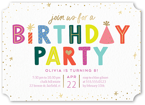 Candles And Caps Birthday Invitation, White, 5x7, Pearl Shimmer Cardstock, Ticket