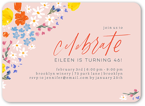 Fine Florals Birthday Invitation, Pink, 5x7 Flat, Standard Smooth Cardstock, Rounded
