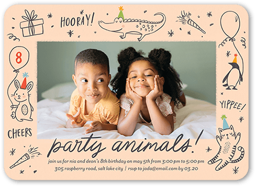 Animated Animals Birthday Invitation, Orange, 5x7 Flat, Matte, Signature Smooth Cardstock, Rounded