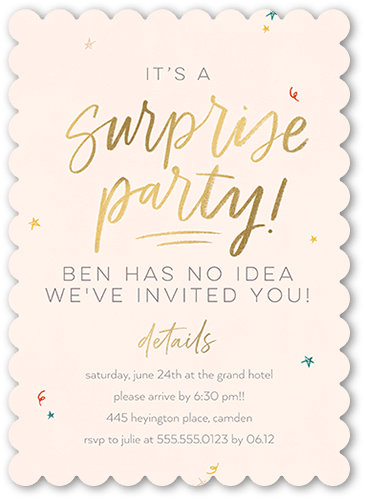 Party People Birthday Invitation, Beige, 5x7 Flat, Pearl Shimmer Cardstock, Scallop