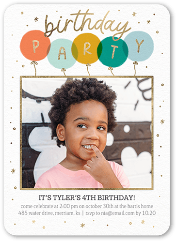 Poppin Party Birthday Invitation, Blue, 5x7 Flat, Pearl Shimmer Cardstock, Rounded