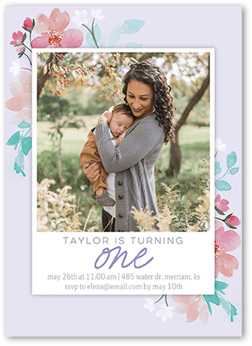 Sweetest Floral Birthday Invitation, Purple, 5x7 Flat, Luxe Double-Thick Cardstock, Square, Purple