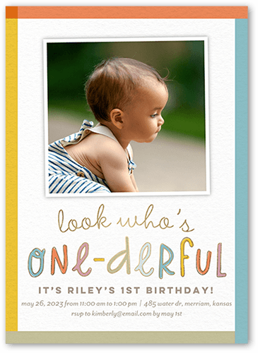 Onederful Time Birthday Invitation, Blue, 5x7 Flat, 100% Recycled Cardstock , Square