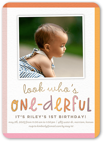 Onederful Time Birthday Invitation, Pink, 5x7, Standard Smooth Cardstock, Rounded