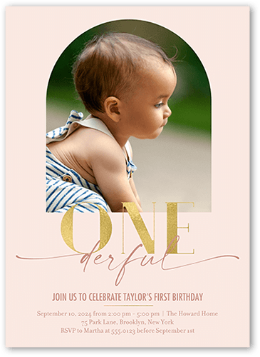 Onederful Arch Birthday Invitation, Pink, 5x7 Flat, Standard Smooth Cardstock, Square