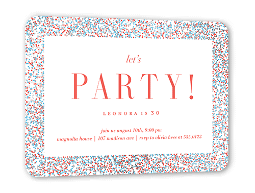 Filigree Frame Birthday Invitation, Silver Foil, Orange, 5x7 Flat, Pearl Shimmer Cardstock, Rounded