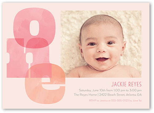 Blended Big One Birthday Invitation, Pink, 5x7 Flat, Pearl Shimmer Cardstock, Square