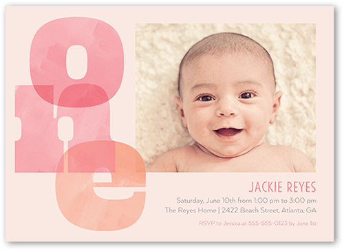 Blended Big One Birthday Invitation, Pink, 5x7 Flat, Matte, Signature Smooth Cardstock, Square, Chenille