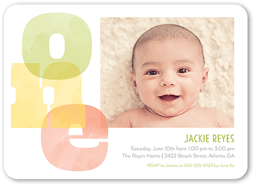 Blended Big One Birthday Invitation, White, 5x7 Flat, Standard Smooth Cardstock, Rounded