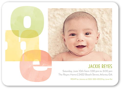 Blended Big One Birthday Invitation, White, 5x7 Flat, 100% Recycled Cardstock , Rounded