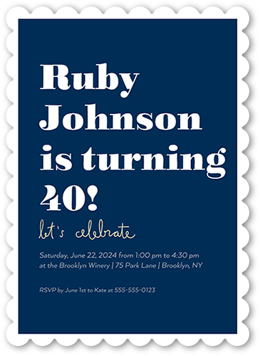 Captivating Cadence Birthday Invitation, Blue, 5x7 Flat, Pearl Shimmer Cardstock, Scallop