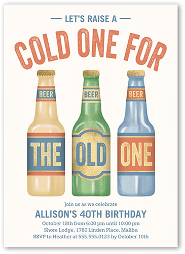 Cold One Birthday Invitation, Blue, 5x7 Flat, Pearl Shimmer Cardstock, Square